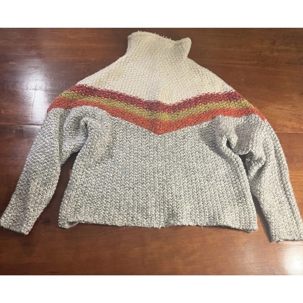 Free People Chunky Knit Multicolor Mockneck Chevron Sweater Size M